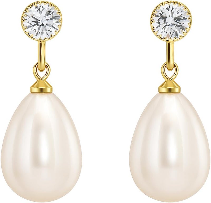 ZENCHEER Pearl Clip on Earrings for Women - 14K Gold Silver Plated Cubic Zirconia Non Pierced Ear Clips Jewelry Gifts for Wedding Bridal Party Gifts - Image 1
